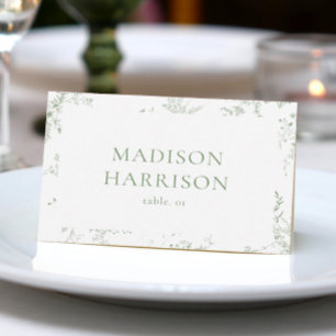 Toile Green Wedding Name Place Card DIY