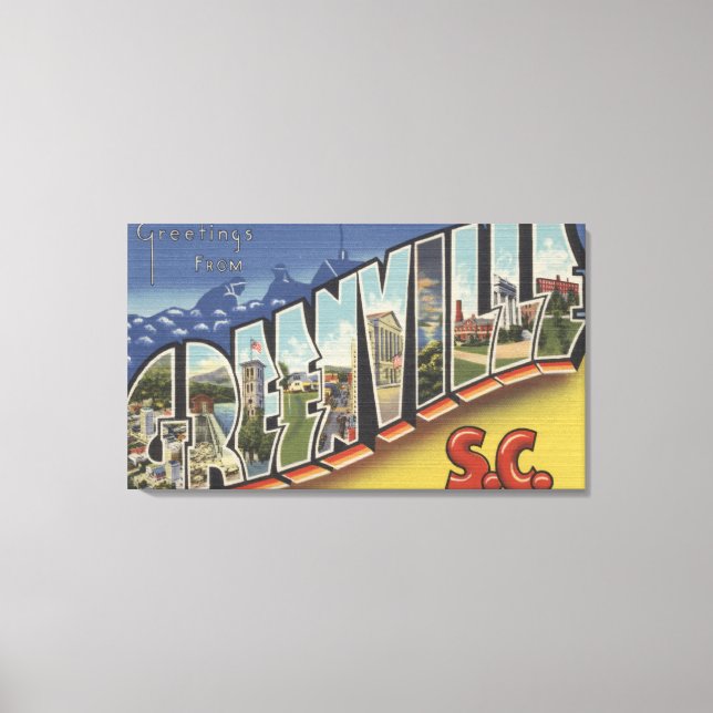 Toile Greenville, Caroline du Sud - Grandes lettres Scèn (Recto)