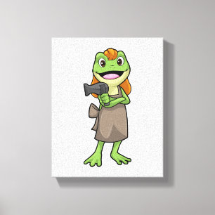 Toile Grenouille en coiffeur avec sèche-cheveux