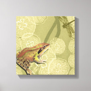 Toile Grenouille et libellule sur des nénuphars