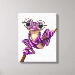 Toile Grenouille mauve avec lunettes d'oeil sur blanc