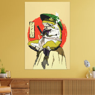 Toile Grenouille Samurai avec soleil rouge esthétique