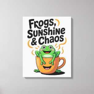 Toile Grenouilles, soleil et chaos - Cute Frog en Coffee