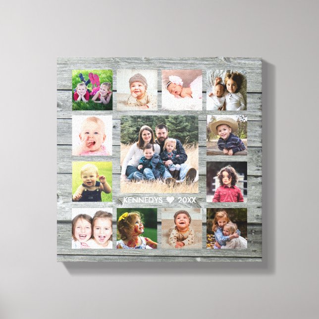 Toile Grey Wood 13 Photo Collage Nom de famille Keepsaké (Recto)