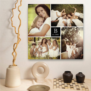 Toile Grille Carré moderne Famille Monogramme 4 Collage 
