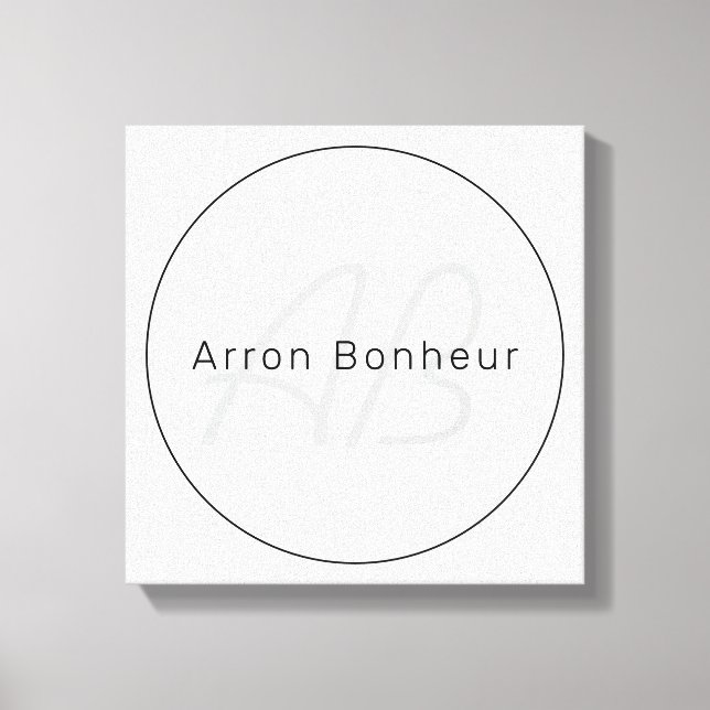 Toile Gris et noir modernes | Nom et monogramme du Cool (Recto)