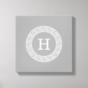 Toile Gris foncé blanc clé grecque cadre Rnd initial Mon