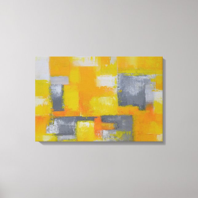 Toile gris jaune blanc moderne peinture abstraite (Recto)