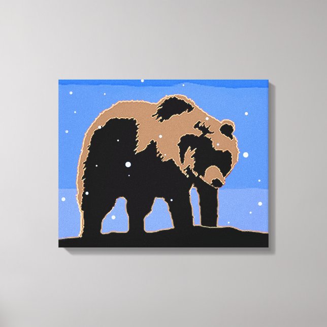 Toile Grizzly Bear en hiver - Art original de la faune (Recto)