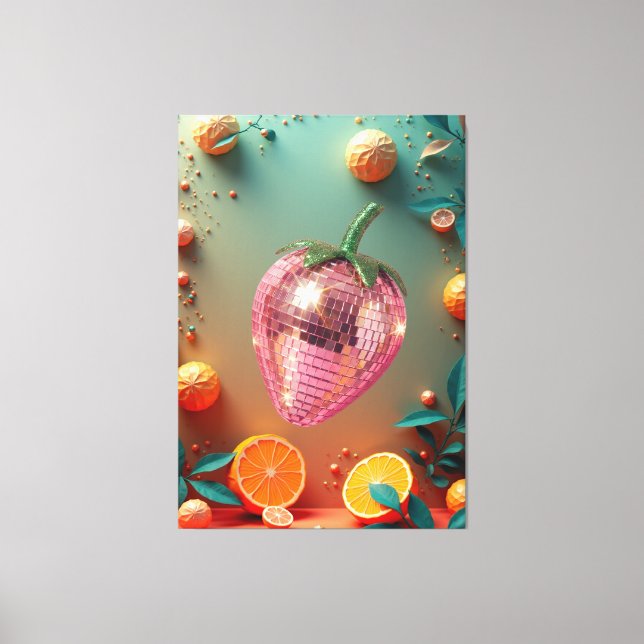 Toile Groovy Disco Ball Strawberry Fruit Pop Art Wall  (Recto)