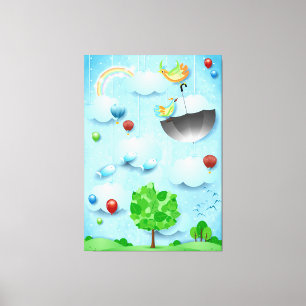 Toile Gros arbre et oiseaux volants