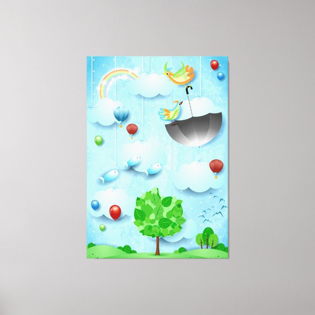 Toile Gros arbre et oiseaux volants (Recto)