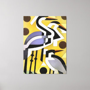 Toile Grues En Style Art Abstrait Géométrique Sur Jaune