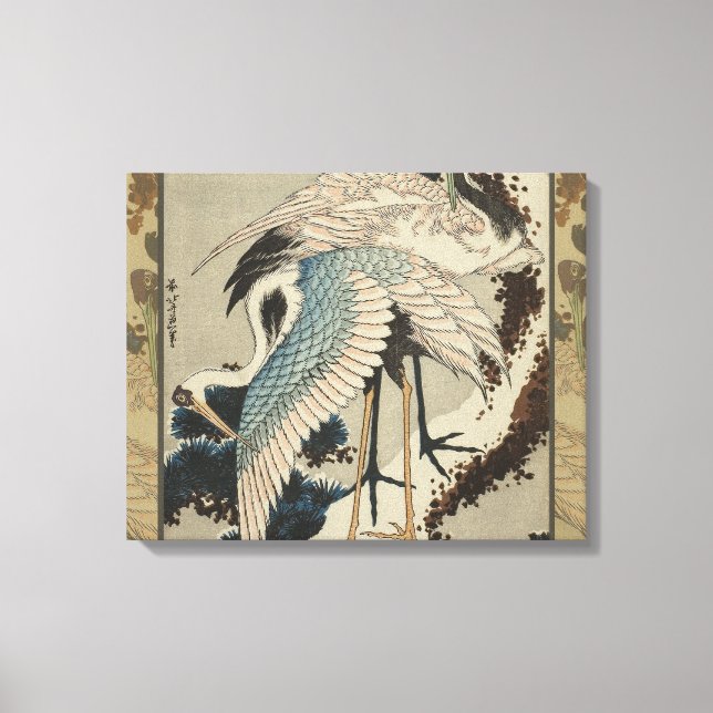 Toile Grues sur un pin couvert de neige Hokusai (Recto)