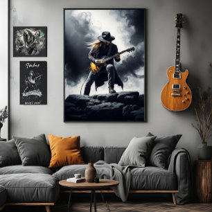 Toile Guitariste de Rock Épique Effet de Fumée