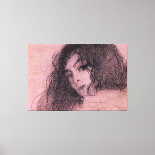 Toile Gustav Klimt Cheveux rose foncé jolie dame croquis (Recto)