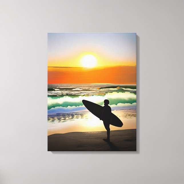 Toile Guy sur la plage avec coucher de soleil sur le Sur (Recto)