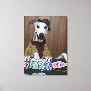 Toile Habillé chien de whippet à la table de jeu