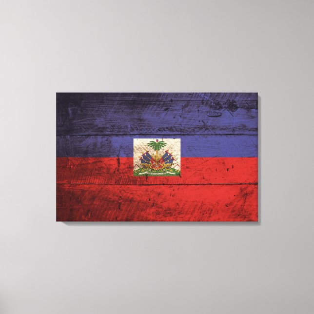 Toile Haïti Flag on Old Wood Grain (Recto)