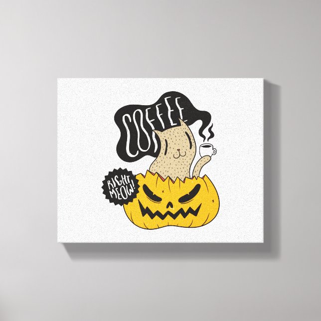 Toile Halloween Café - Cute Halloween Chat Boire (Recto)