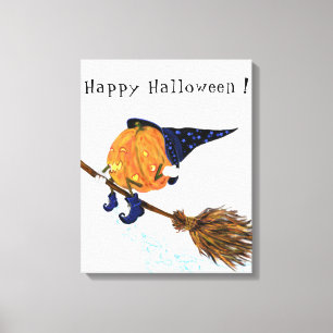Toile Halloween Canvas Imprimer Sorcière Citrouille Vola