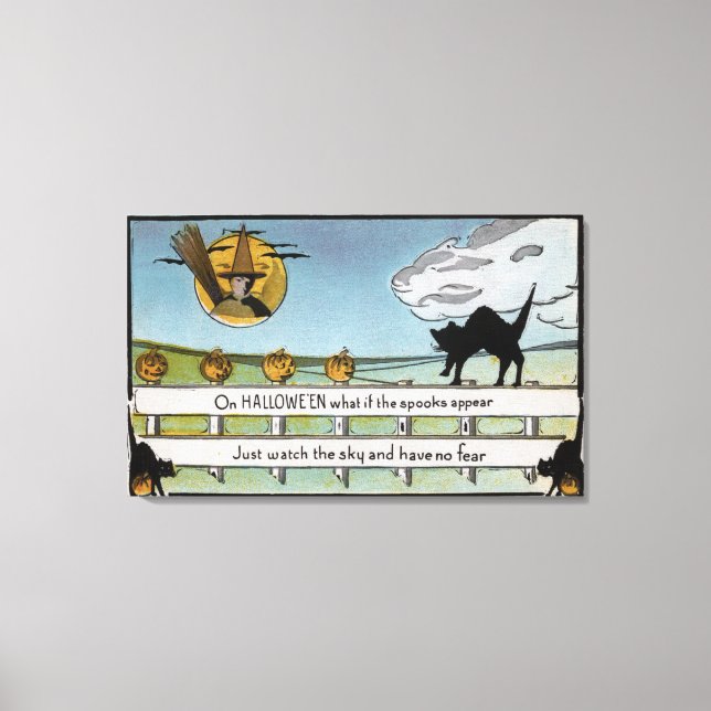 Toile Halloween GreetingCat sur clôture (Recto)