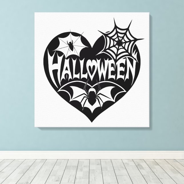 Toile Halloween Heart, Black Heart Shape, Spider Web (Insitu (Plancher de Bois))