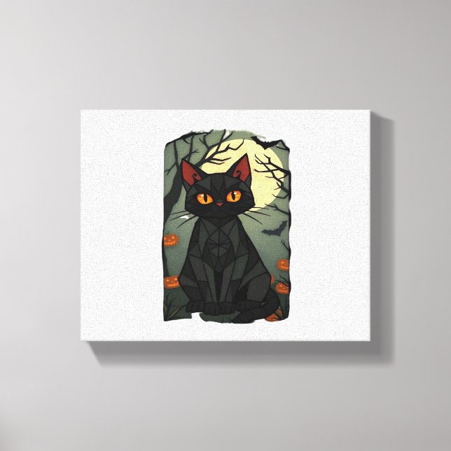 Toile Halloween mystique Chat Noir Art - Feline Éffrayan (Recto)