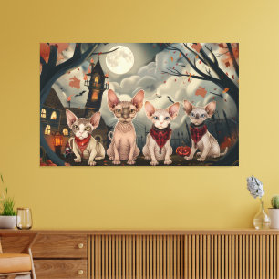 Toile Halloween sphynx chats Éffrayant
