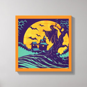 Toile Halloween - Style de gravure sur bois 2