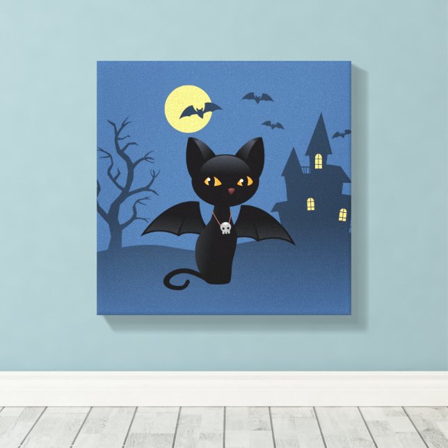 Toile Halloween Vampire Chat noir avec ailes (Insitu (Plancher de Bois))