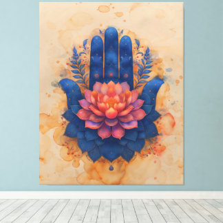 Toile Hamsa main avec Lotus Flower