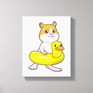 Toile Hamster à la plage avec canard comme anneau de nag