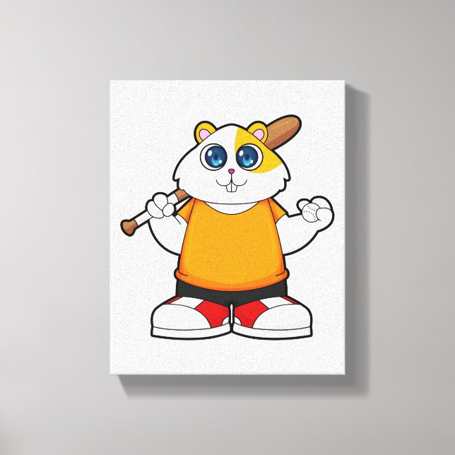 Toile Hamster au baseball avec batte de baseball (Recto)