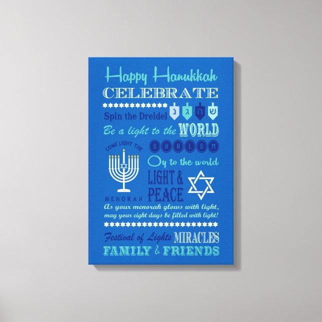 Toile Hannukah typographie collage art (Recto)
