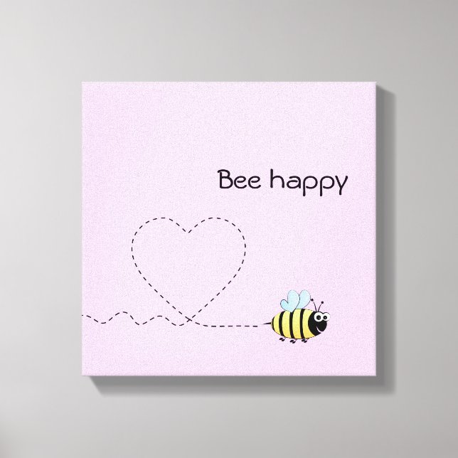Toile Happy cute bee cartoon pun rose (Recto)
