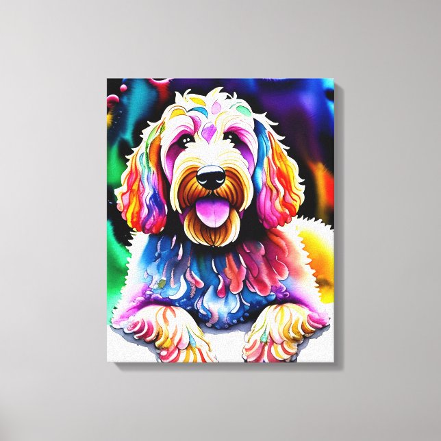 Toile Happy Dog Goldendoodle Aquarelle Croquis (Recto)