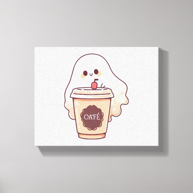 Toile Happy Ghost aime Sticker café (Recto)