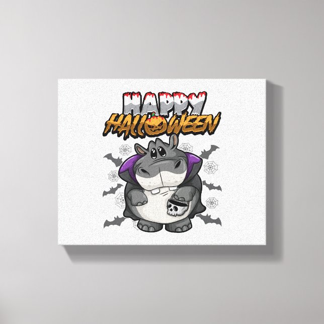 Toile Happy Halloween déguisé Hippopotame (Recto)