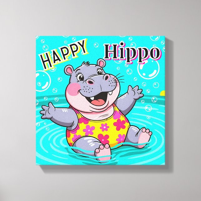 Toile Happy Hippo | Mignonne décoration de chambre pour  (Recto)