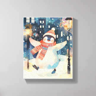 Toile Happy Penguin – Winter Watercolor Nursery Wall Art