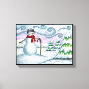 Toile Happy Snowman Winter Wonderland Wrapped Canvas