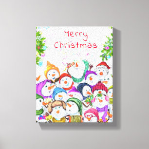 Toile Happy Snowmans Christmas Canvas Imprimer Cadeau