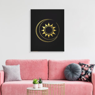 Toile Harmonie Céleste Dorée Lune Soleil Art