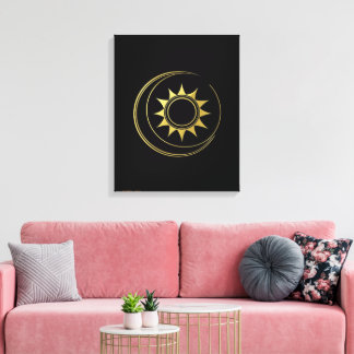Toile Harmonie Céleste Dorée Lune Soleil Art
