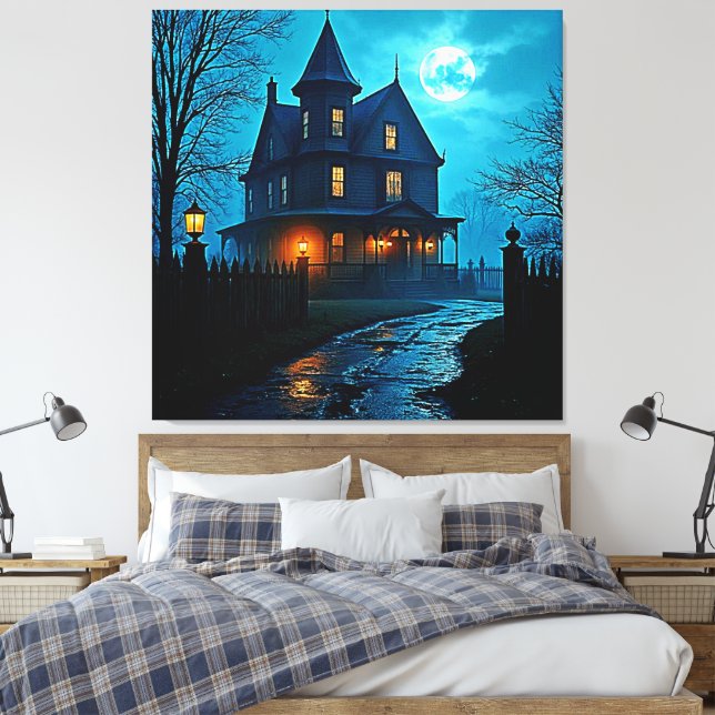 Toile Haunted Mansion Blue Moonlight Night Design (Insitu(Chambre))