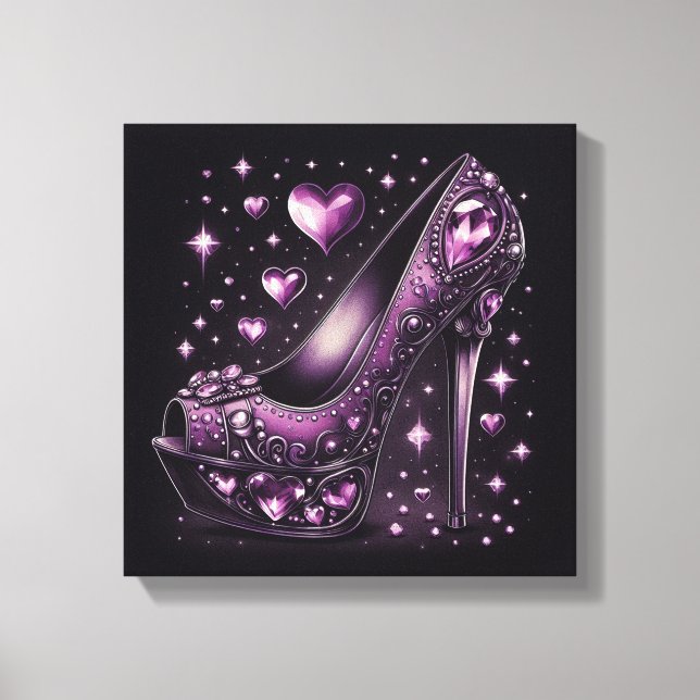 Toile Haut talons de Stiletto pourpre avec les coeurs (Recto)