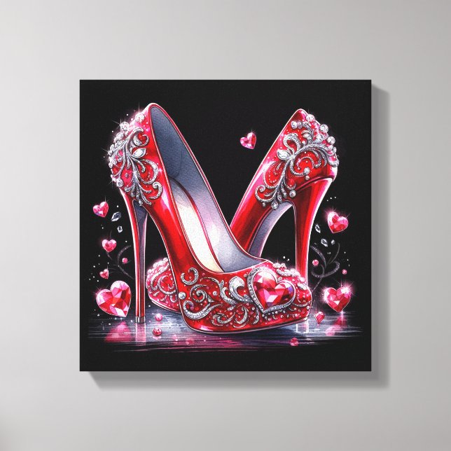 Toile Haut talons de Stiletto rouge avec diamants en for (Recto)