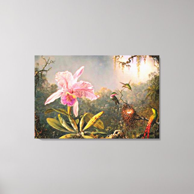 Toile Heade - Orchidée de Cattleya et trois colibris (Recto)