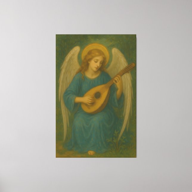 Toile Heavenly Music Angel – Golden Halo Harp-Lute Guard (Recto)